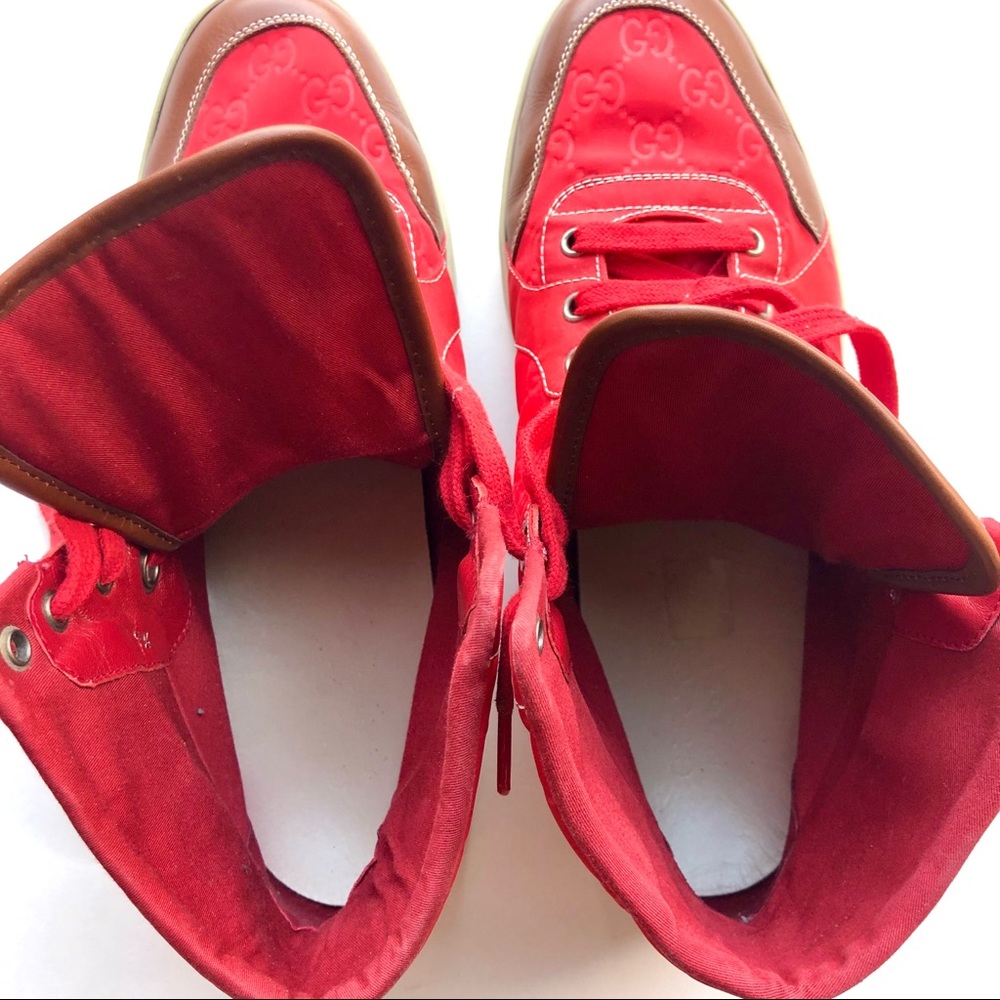 Gucci High Top Red Nylon Guccisima Sneakers 9.5 - Picture 5 of 7